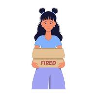 Nice girl fired from her job. Isolated on white background vector