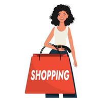 linda chica con compras vector