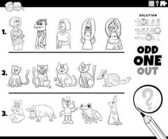 odd one out task with cartoon characters coloring page vector