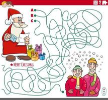 maze game with cartoon Santa Claus with gifts and boys vector