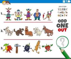 odd one out game with cartoon animal and object characters vector