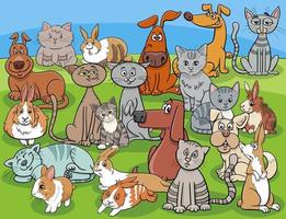 funny dogs and cats and rabbits cartoon characters group vector