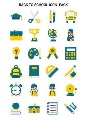 Back to school Flat Color icon set pack - vector pack illustration