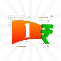 Imagen de vector de texto en negrita de símbolo de 1 rupia. 1 rupia india signo de moneda ilustración vectorial
