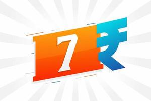 7 Rupee symbol bold text vector image. 7 Indian Rupee currency sign vector illustration