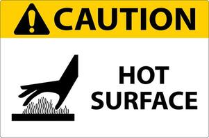 Caution Hot Surface Label Sign On White Background vector