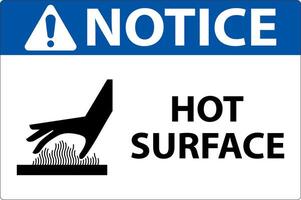 Notice Hot Surface Label Sign On White Background vector