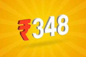 348 Rupee 3D symbol bold text vector image. 3D 348 Indian Rupee currency sign vector illustration