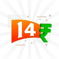 14 Rupee symbol bold text vector image. 14 Indian Rupee currency sign vector illustration