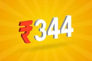 344 Rupee 3D symbol bold text vector image. 3D 344 Indian Rupee currency sign vector illustration