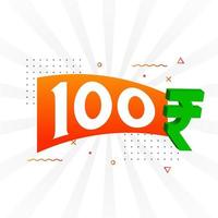 Imagen de vector de texto en negrita de símbolo de 100 rupias. Ilustración de vector de signo de moneda de 100 rupias indias