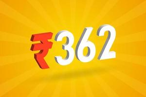 362 Rupee 3D symbol bold text vector image. 3D 362 Indian Rupee currency sign vector illustration