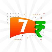Imagen de vector de texto en negrita de símbolo de 7 rupias. Ilustración de vector de signo de moneda de 7 rupia india