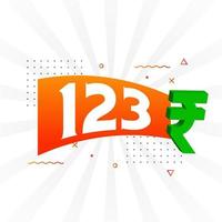 Imagen de vector de texto en negrita de símbolo de 123 rupias. 123 rupia india signo de moneda ilustración vectorial