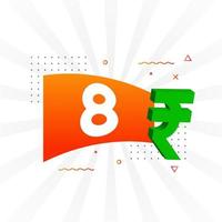 8 Rupee symbol bold text vector image. 8 Indian Rupee currency sign vector illustration