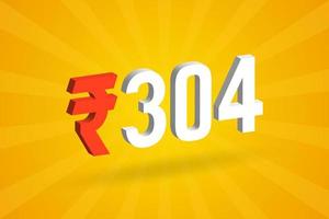 304 Rupee 3D symbol bold text vector image. 3D 304 Indian Rupee currency sign vector illustration