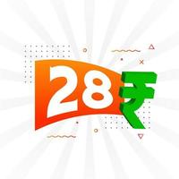 28 Rupee symbol bold text vector image. 28 Indian Rupee currency sign vector illustration