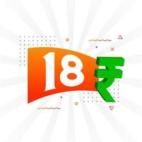 18 Rupee symbol bold text vector image. 18 Indian Rupee currency sign vector illustration