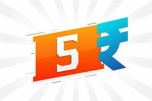 5 Rupee symbol bold text vector image. 5 Indian Rupee currency sign vector illustration