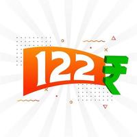 Imagen de vector de texto en negrita de símbolo de 122 rupias. 122 rupia india signo de moneda ilustración vectorial