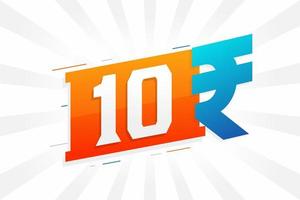 Imagen vectorial de texto en negrita del símbolo de 10 rupias. Ilustración de vector de signo de moneda de 10 rupia india