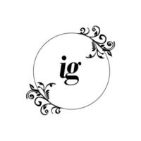 Initial IG logo monogram letter feminine elegance vector