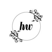 inicial hw logo monograma carta elegancia femenina vector