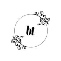 Initial BT logo monogram letter feminine elegance vector