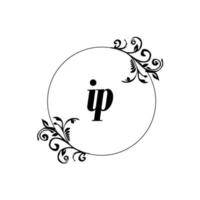 Initial IP logo monogram letter feminine elegance vector