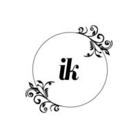 Initial IK logo monogram letter feminine elegance vector