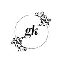 Initial GK logo monogram letter feminine elegance vector