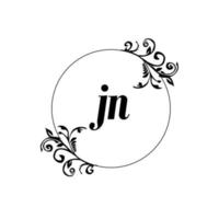 inicial jn logo monograma carta elegancia femenina vector