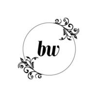 Initial BW logo monogram letter feminine elegance vector