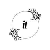 Initial IT logo monogram letter feminine elegance vector