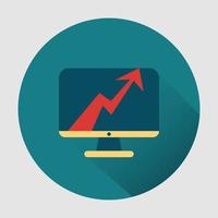 colorful monitoring growing graph icon with shadow. vector illustration