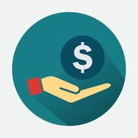 save money icon with shadow. hand with money. vector illustration