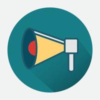 Megaphone flat design round icon. Color symbol of marketing and advertising. Long shadow vector