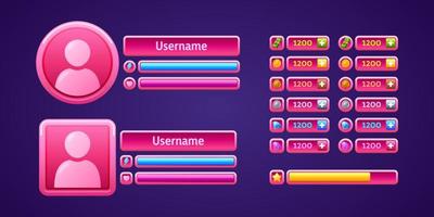 Pink game menu panel, rpg user profiles, rewards vector