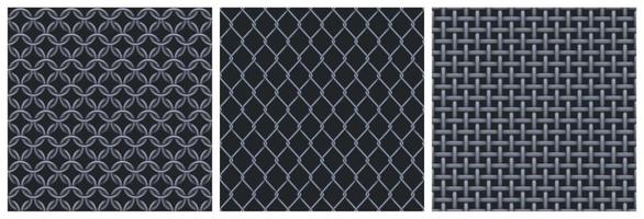Metal net, steel mesh texture seamless patterns vector