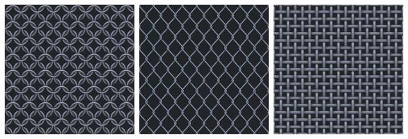 Metal net, steel mesh texture seamless patterns vector