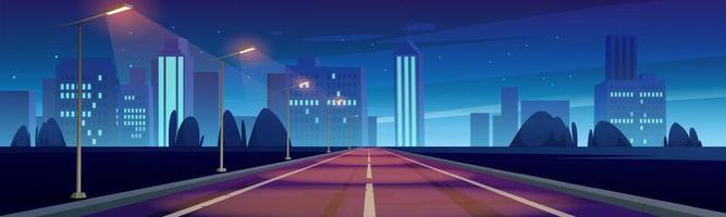 Road to night city empty highway with street lamps vector