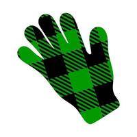 Winter glove with black and green buffalo pattern. Human palm shape with gingham checkered print vector