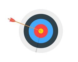 Archery target ring with arrow hitting bullseye. Round shaped dartboard front view. Goal achieving concept. Business success strategy symbol vector