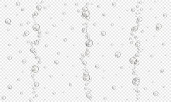 Oxygen bubbles on transparent background. Fizzy carbonated drink, seltzer, beer, soda, cola, lemonade, champagne texture. Water air stream in sea or aquarium vector