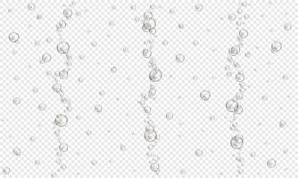 Oxygen bubbles on transparent background. Fizzy carbonated drink, seltzer, beer, soda, cola, lemonade, champagne texture. Water air stream in sea or aquarium vector