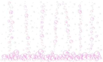 Pink oxygen bubbles stream. Fizzy carbonated water texture. Cherry or strawberry drink, seltzer, beer, soda, cola, lemonade, champagne, sparkling wine vector