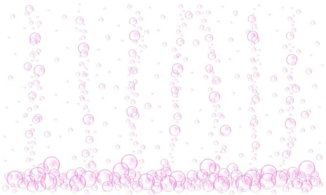 Pink oxygen bubbles stream. Fizzy carbonated water texture. Cherry or strawberry drink, seltzer, beer, soda, cola, lemonade, champagne, sparkling wine
