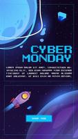 Cyber monday banner with rocket in outer space vector