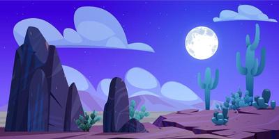 Night desert landscape, Mexican natural background vector