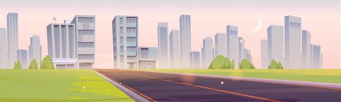 Empty highway road to city early morning landscape vector